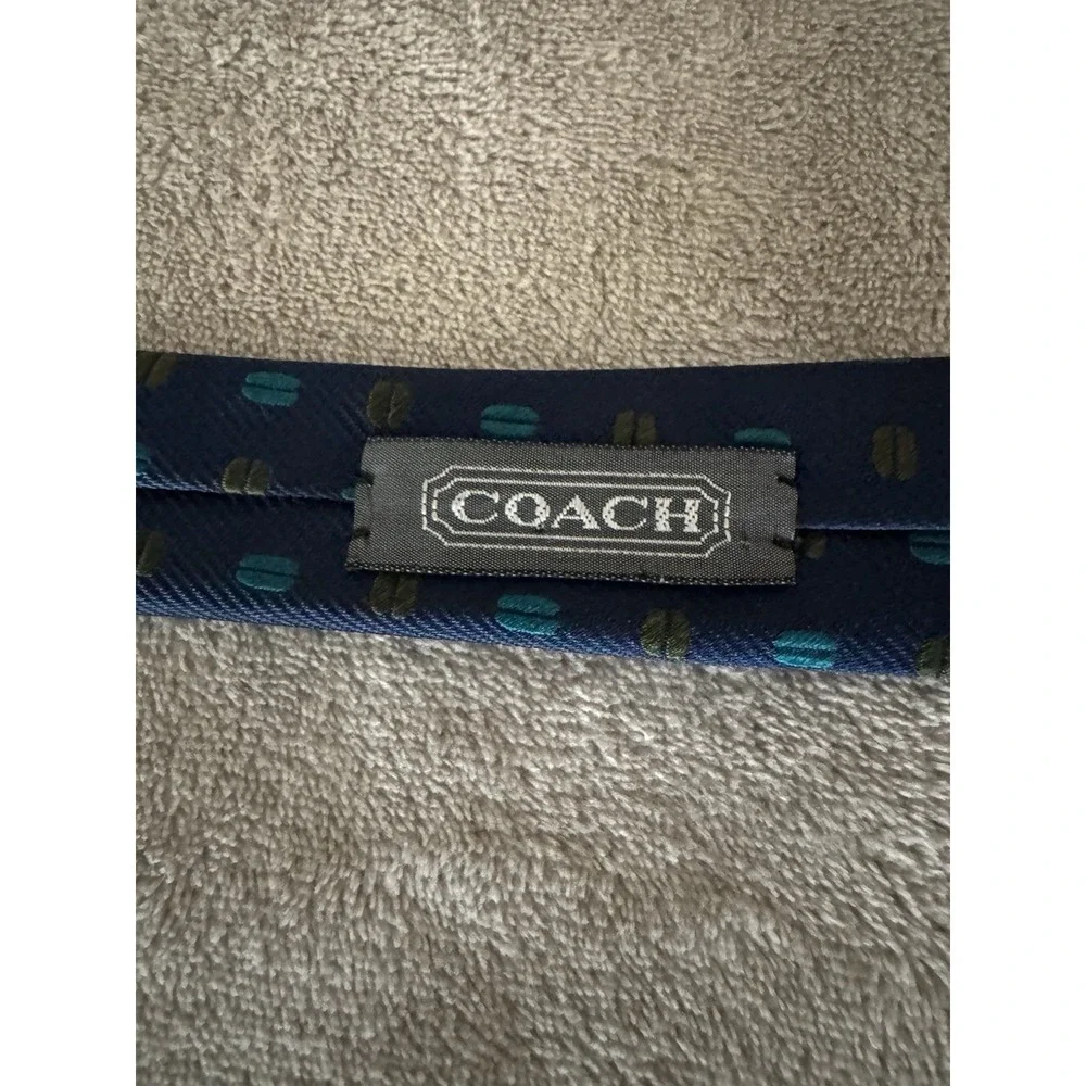 Coach Silk Tie‎ Navy Blue Geometric Dot Pattern Classic Designer Necktie
